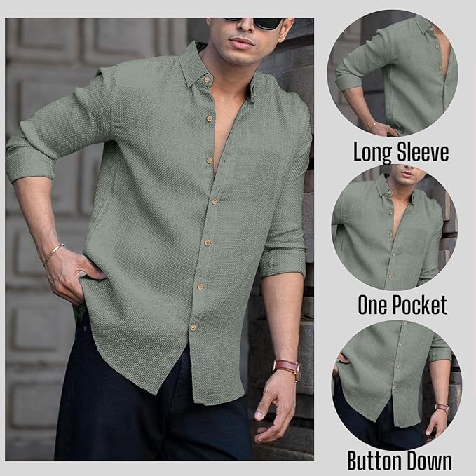 RAIZAX Men Linen Cotton Full Sleeve Shirt for Man - Image 2